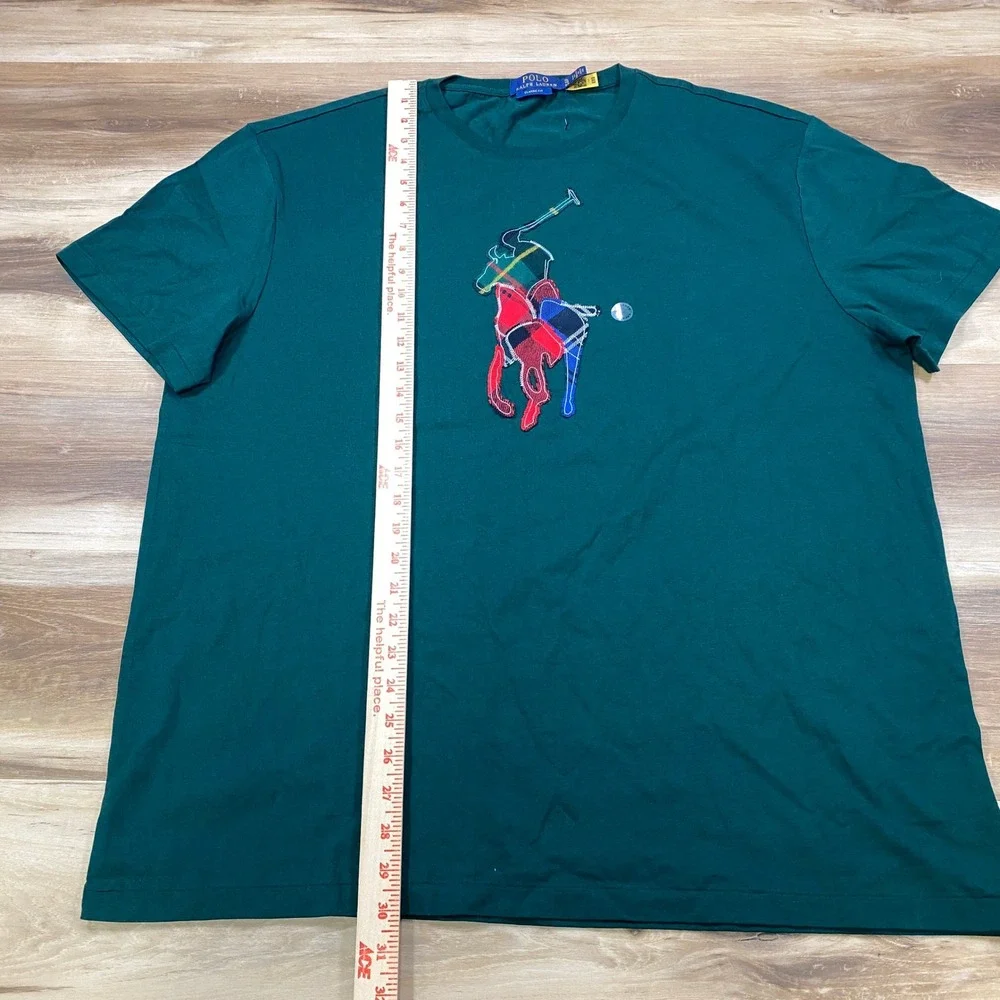 Polo Ralph Lauren T-Shirt Mens XL Big Pony Plaid Cotton Classic Fit Green